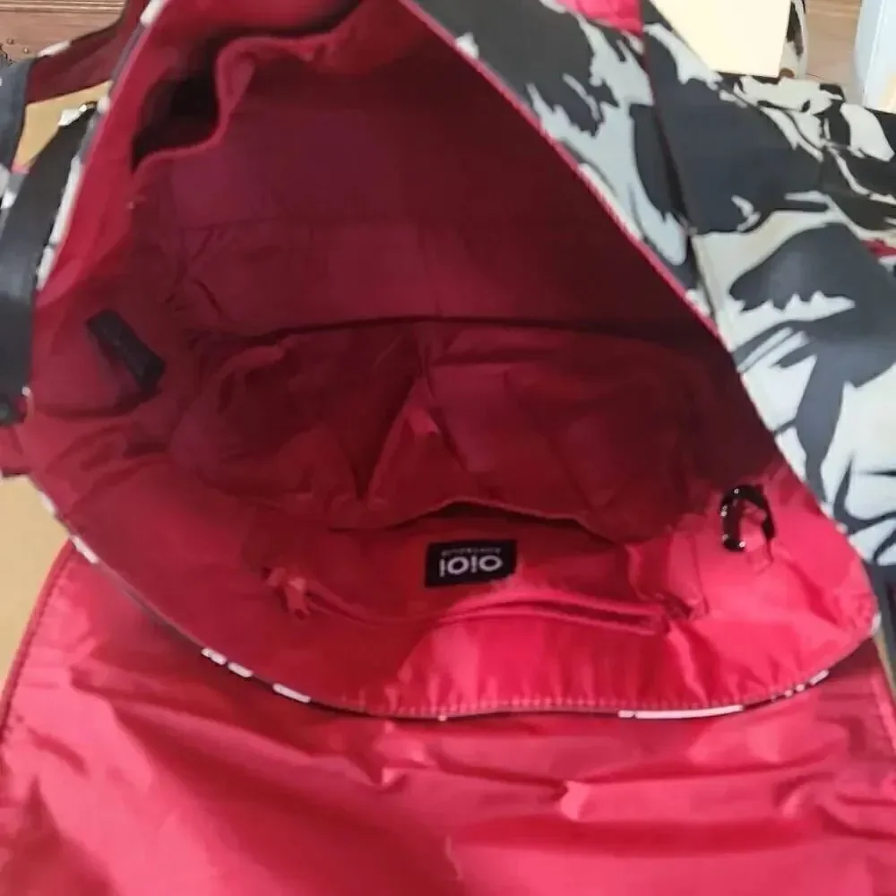 OIOI Australian nylon black,white and red floral diaper/messenger bag